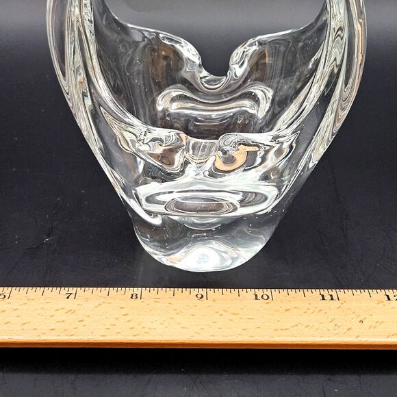 Murano Art Glass Basket Split Handle Hand Blown Clear Art Glass Vintage Abstract - Picture 10 of 10